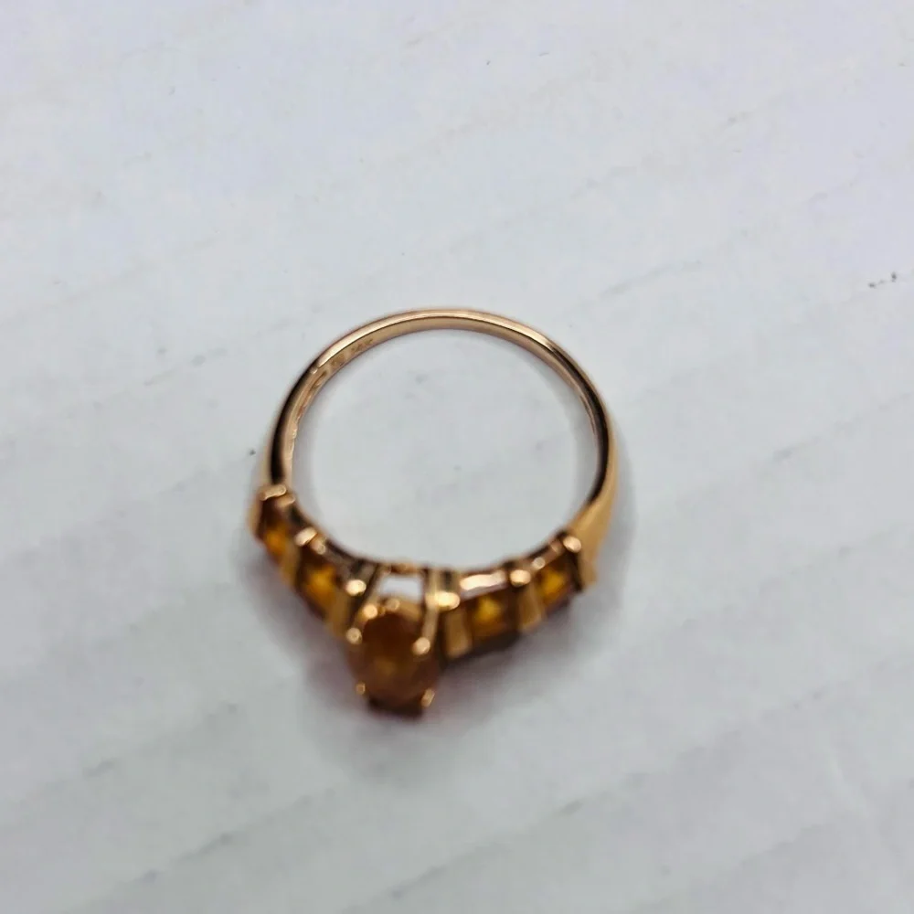 14k Solid Yellow Gold Citrine Stone Ring Size 7